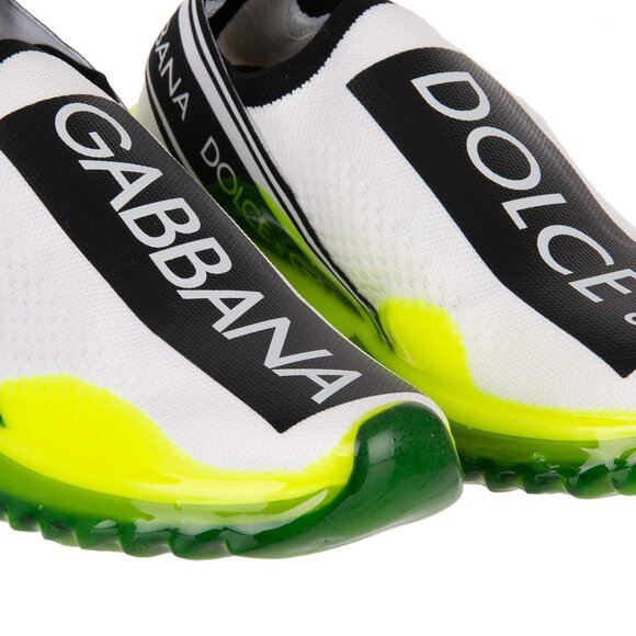 Dolce & Gabbana - Logo Slip-On Sneaker SORRENTO with Logo Stripes White Neon Yel - Picture 3 of 5